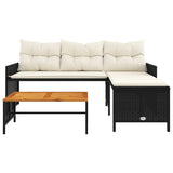 Garden Sofa with Table and Cushions L-Shaped Black Poly Rattan 365581