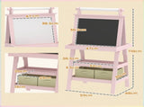 3 in 1 Kids Easel Double-Sided Magnetic Whiteboard and Chalkboard with Paper Roll, Storage Baskets T3398P378908