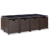 13 Piece Outdoor Dining Set with Cushions Poly Rattan Brown 42603