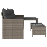 Garden Sofa with Table and Cushions L-Shaped Grey Poly Rattan 365574