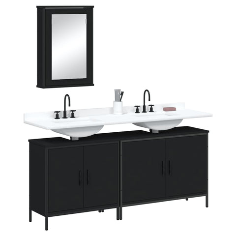 ZNTS 3 Piece Bathroom Furniture Set Black Engineered Wood 3214790