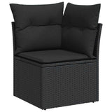 ZNTS 10 Piece Garden Sofa Set with Cushions Black Poly Rattan Acacia 3327527