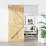 Sliding Door with Hardware Set 90x210 cm Solid Wood Pine 3203160