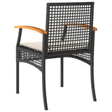 3 Piece Bistro Set with Cushions Black Poly Rattan Acacia Wood 366259