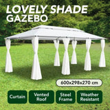 Gazebo with Curtains 600x298x270 cm White 180g/m 310073