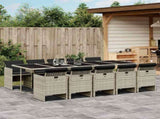 11 Piece Garden Dining Set with Cushions Light Grey Poly Rattan 3210575