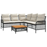 ZNTS 2 Piece Garden Sofa Set with Cushions Black Poly Rattan 368733