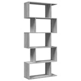 Room Divider Bookcase 5-Tier Grey Sonoma 70x24x161 cm Engineered Wood 858098