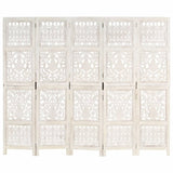 Hand carved 5-Panel Room Divider White 200x165 cm Solid Mango Wood 285331
