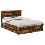 Bed Frame with Drawer Smoked Oak 140 x 190 cm Engineer Wood 3410175