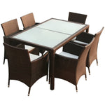 7 Piece Outdoor Dining Set with Cushions Poly Rattan Brown 43127