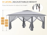 3.3 x 3.3m Pop Up Gazebo, Double Roof Foldable Canopy Tent with Zipped Mesh Sidewalls, Height T3398P314094