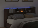 Storage Headboard with LED Brown Oak Engineered Wood 3418681