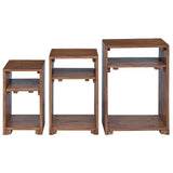 Accent Table with Shelf 3 pcs Brown Solid Mahogany Wood 42012363