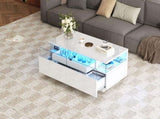 High Gloss Table with 2 drawer, LED lights, pull-out tray, Centre Table, Sofa Side Table, N605P388084W
