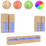 7 Piece TV Wall Cabinet Set with LED Lights Sonoma Oak 3216773