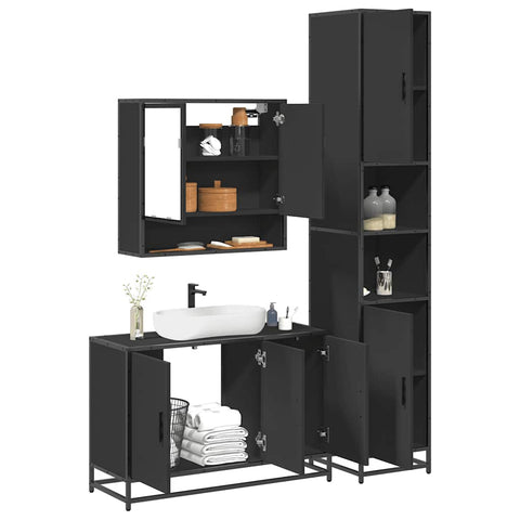 ZNTS 3 Piece Bathroom Furniture Set Black Engineered Wood 3301100