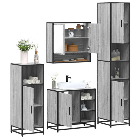 ZNTS 4 Piece Bathroom Furniture Set Grey Sonoma Engineered Wood 3301238