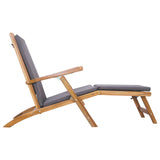 Folding Deck Chair with Cushion Dark Grey Solid Teak Wood 42030523
