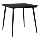 Dining Set Black Glass, Powder-Coated Steel, PVC Hollow Rattan 3060256