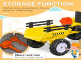 Kids Ride on Tractor with Back Trailer, Shovel & Rake, Horn, Four Wheels Tractor Toy for Child T3398P348051
