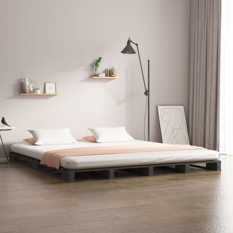 ZNTS Pallet Bed without Mattress Grey Double Solid Wood 821434