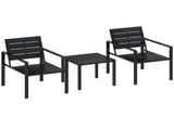 3 Pieces Garden Bistro Set for 2, Outdoor Bistro Table and Chairs with Metal Frame, Plastic Patio T3398P554276