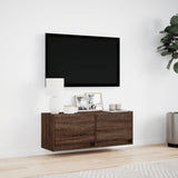 TV Wall Cabinet with LED Lights Brown Oak 100x31x35 cm 852368
