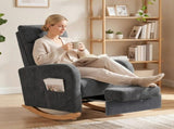 Upholstered Rocking Chair Retractable Footrest Rocker Chair High Back for Living Room Grey T3398P548051