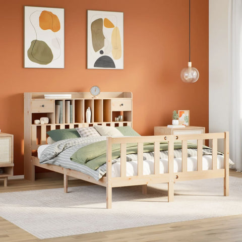 ZNTS Bookcase Bed without Mattress 150x200 cm King Solid Wood Pine 3321745