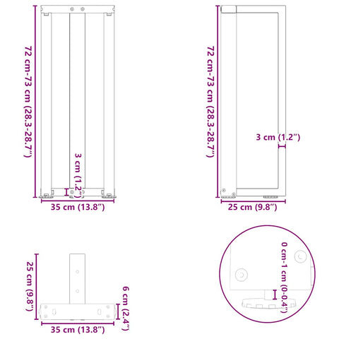 ZNTS Console Table Legs T-Shaped 2 pcs White 38x25x cm Steel 4013045