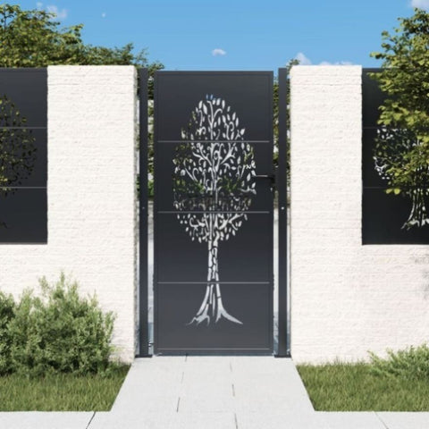Garden Gate Anthracite 105x205 cm Steel Tree Design 153159