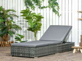 PE Rattan Sun Lounger, Five-level Adjustable Recliner Bed Chair with Soft Padded Cushion for Patio, T3398P314672