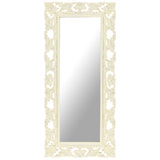 Hand Carved Mirror White 110x50 cm Solid Mango Wood 321643