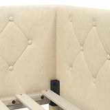 Corner Bed Frame with Headboard Cream 90 x 190 cm Fabric 42016493
