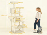 202cm Cat Tree with 6 Scratching Posts, 2 Hammocks, 2 Condos, 2 Perches, Pompoms, for Cats to Rest T3398P552535