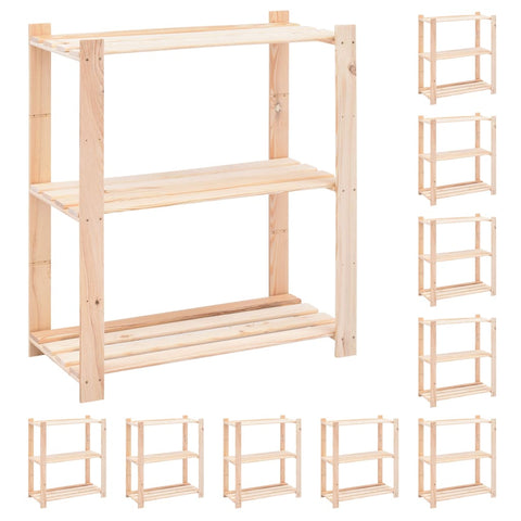 3-Tier Storage Racks 10 pcs 80x38x90 cm Solid Pinewood 150 kg 3051120