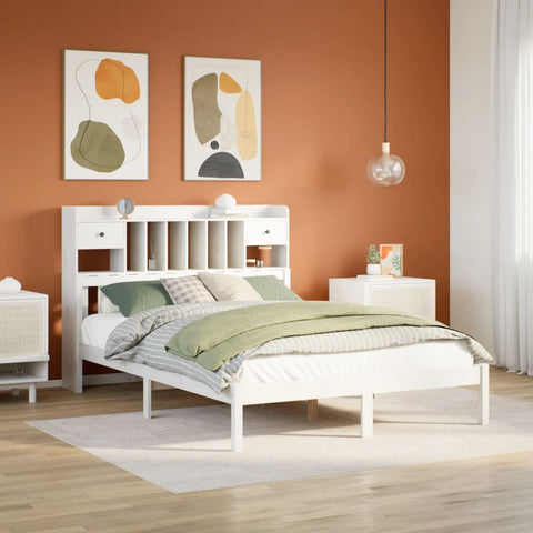 ZNTS Bookcase Bed without Mattress White 150x200 cm King Solid Wood Pine 3322344