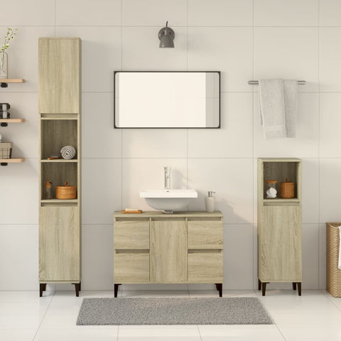 ZNTS 3 Piece Bathroom Furniture Set Sonoma Oak Engineered Wood 3307672