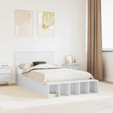 Bed Frame with Shelf Manual White 135 x 190 cm Engineered Wood 3408375