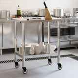 Kitchen Work Table with Wheels 82.5x55x85 cm Stainless Steel 376463