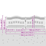 Fence Gate "KAMPEN" with Spear Top Black 394,5x125 cm Steel 151101