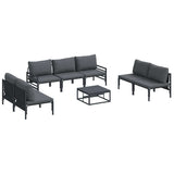 Garden Sofa Set with Cushion 8 pcs Black Steel 3378982