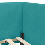 Corner Bed Frame with Headboard Turquoise 100 x 200 cm Velvet 42016664