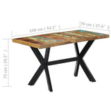 ZNTS Dining Table 140x70x75 cm Solid Reclaimed Wood 247439