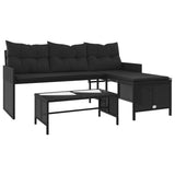 Garden Sofa with Table and Cushions L-Shaped Black Poly Rattan 365572
