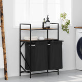 Laundry Basket 2 Compartments with Shelves Smoked Oak 859087