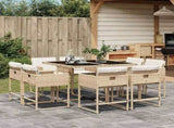 9 Piece Garden Dining Set with Cushions Beige Poly Rattan 3211378