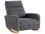 Upholstered Rocking Chair Retractable Footrest Rocker Chair High Back for Living Room Grey T3398P548051