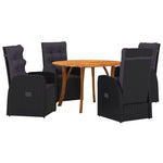 ZNTS 5 Piece Garden Dining Set with Cushions Black Poly Rattan Acacia 3172822